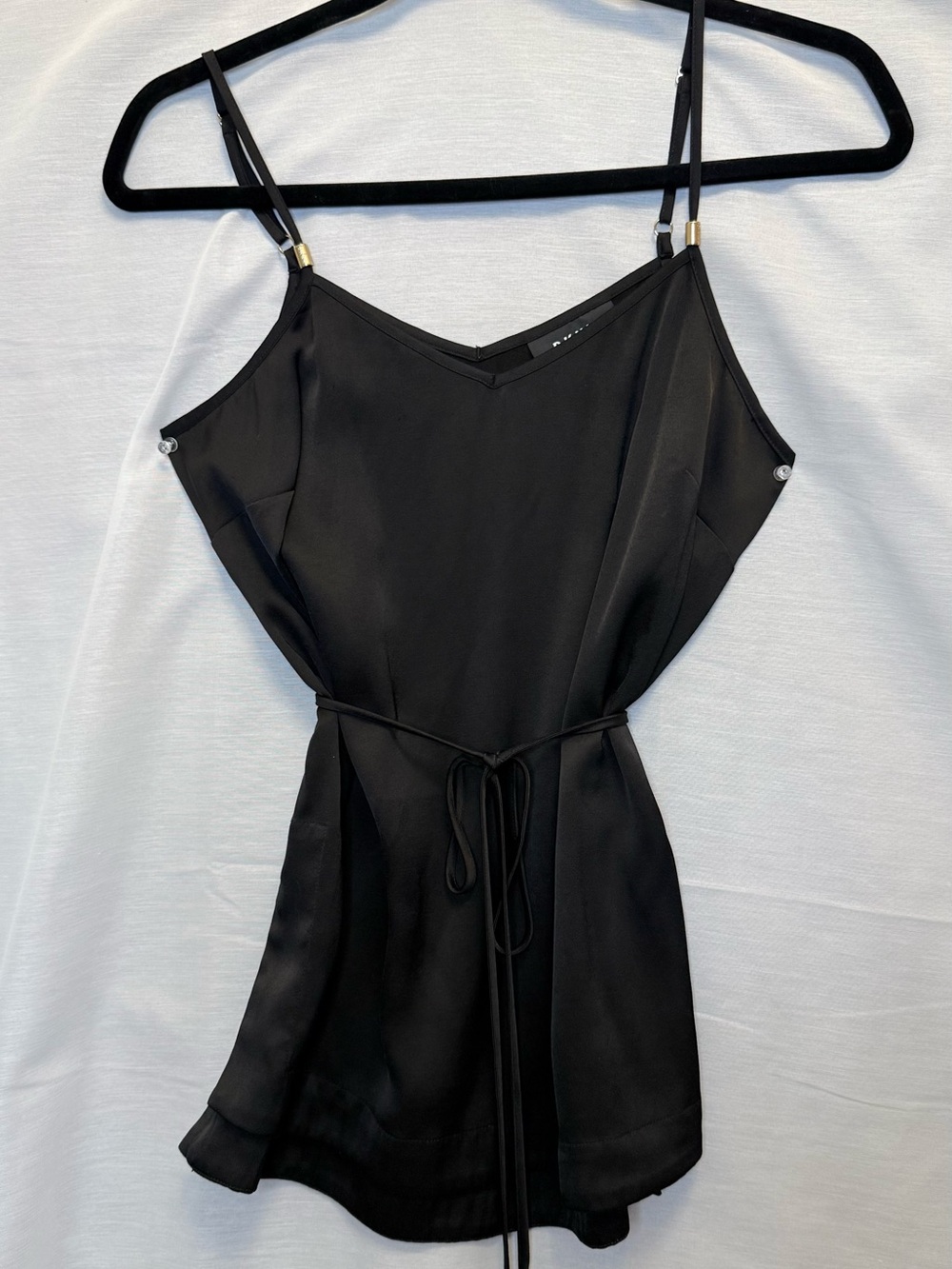 DKNY Black Satin Camisole with Waist Tie